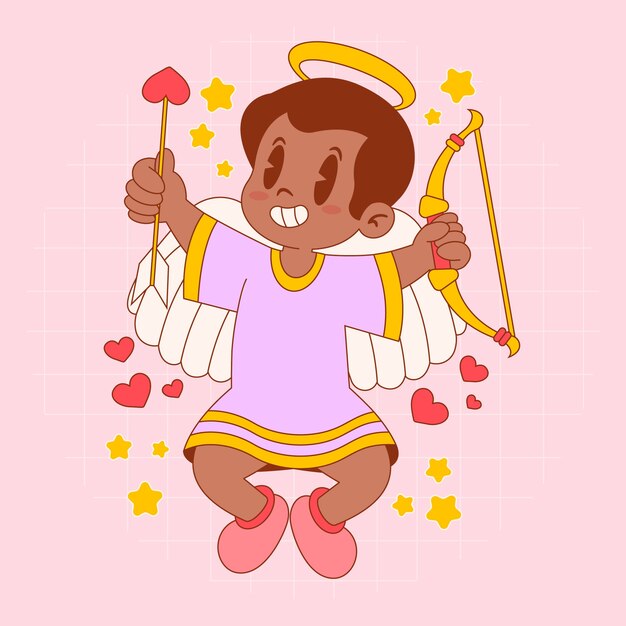 Dibujado a mano ilustración de ángel de dibujos animados lindo
