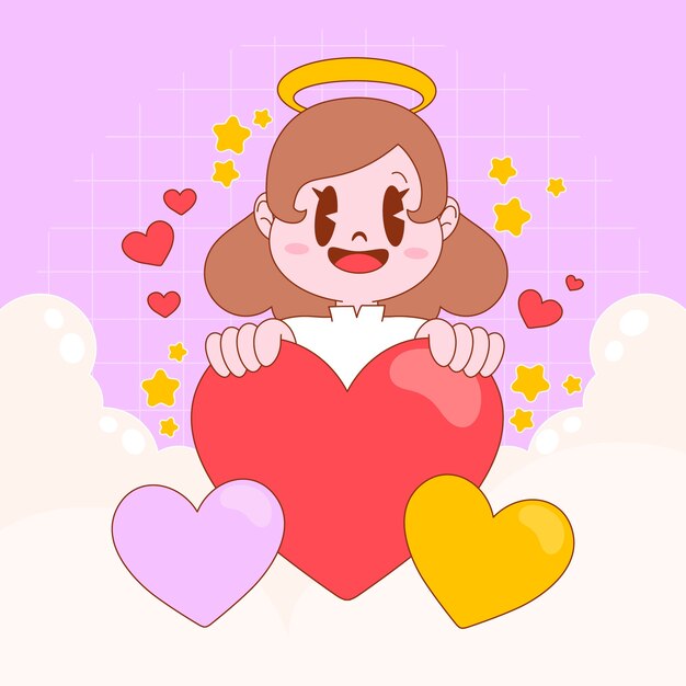 Dibujado a mano ilustración de ángel de dibujos animados lindo