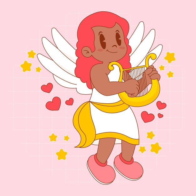 Dibujado a mano ilustración de ángel de dibujos animados lindo