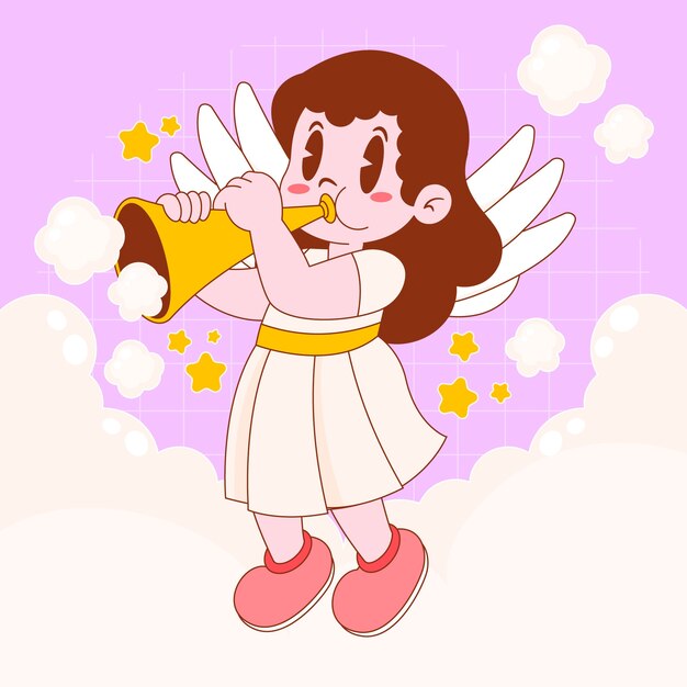 Dibujado a mano ilustración de ángel de dibujos animados lindo