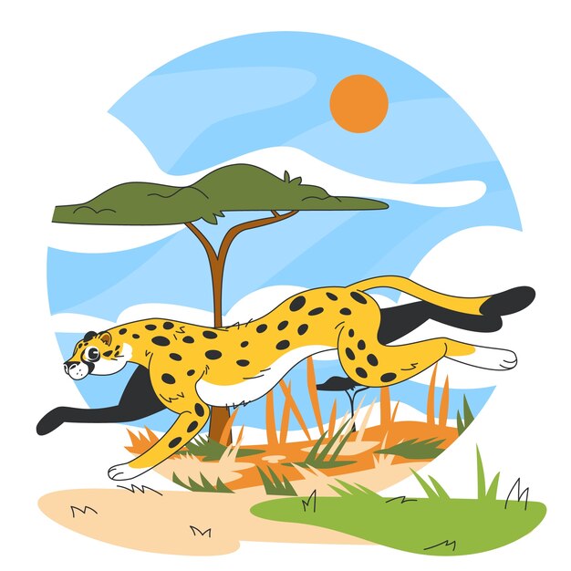 Dibujado a mano ilustración animal de dibujos animados de guepardo