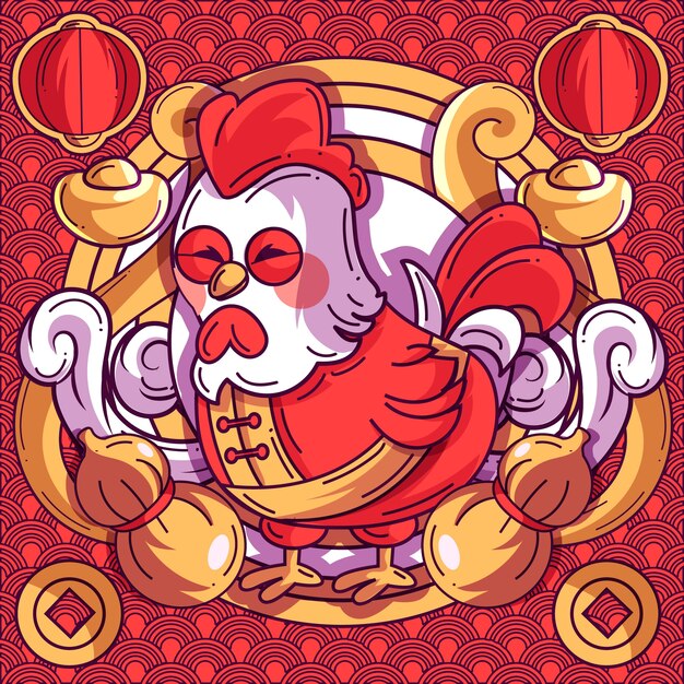 Dibujado a mano ilustración de animales del zodiaco chino