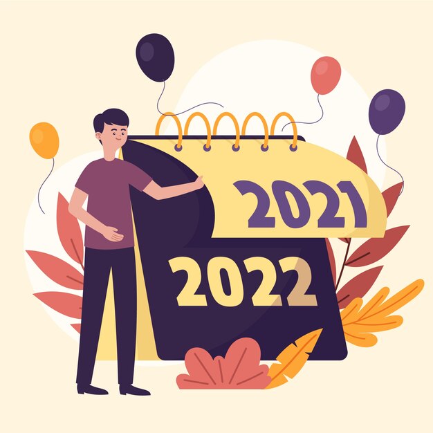 Dibujado a mano ilustración de año cambiante plano