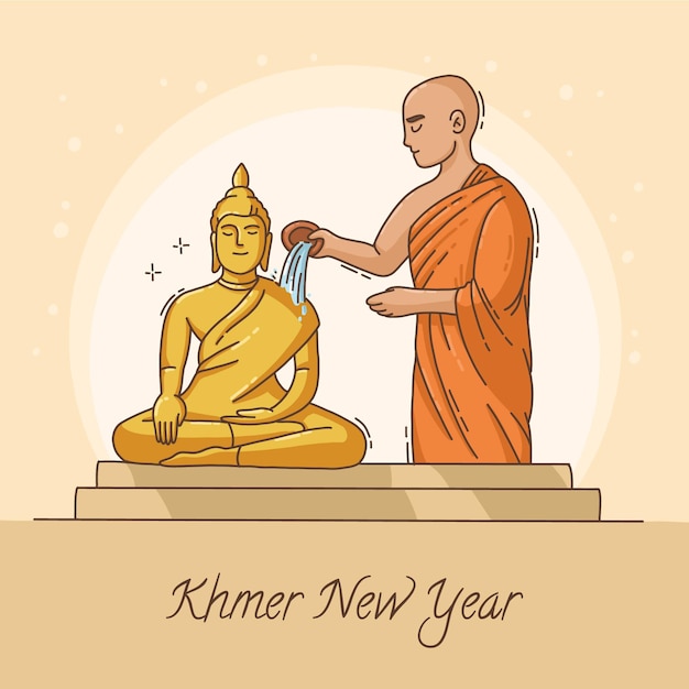 Dibujado a mano ilustración de año nuevo khmer