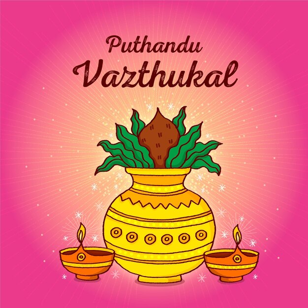 Dibujado a mano ilustración de año nuevo tamil