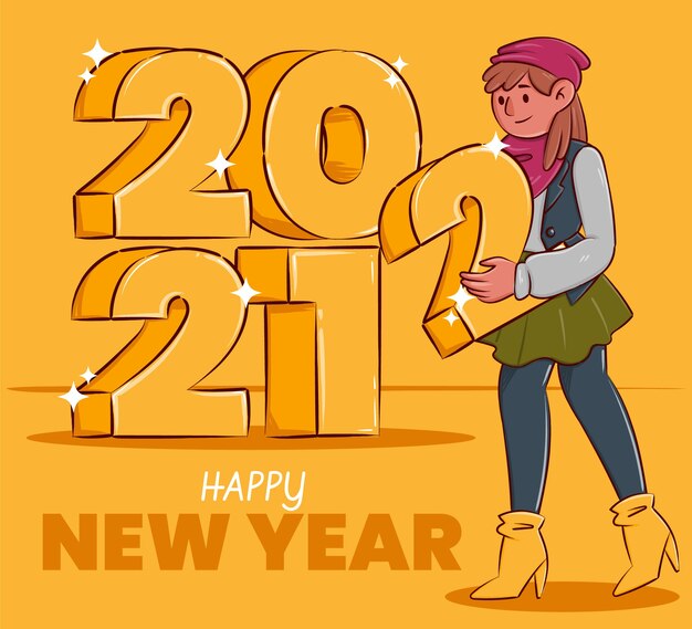 Dibujado a mano ilustración de año nuevo