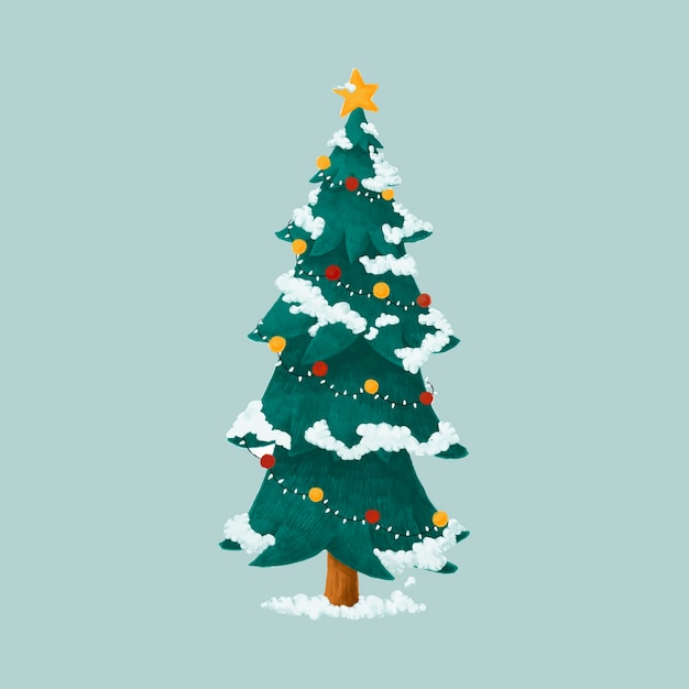 Dibujado a mano ilustración de árbol de Navidad decorado