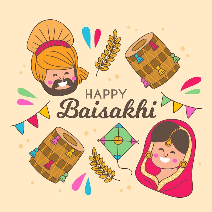Vector gratuito dibujado a mano ilustración de baisakhi