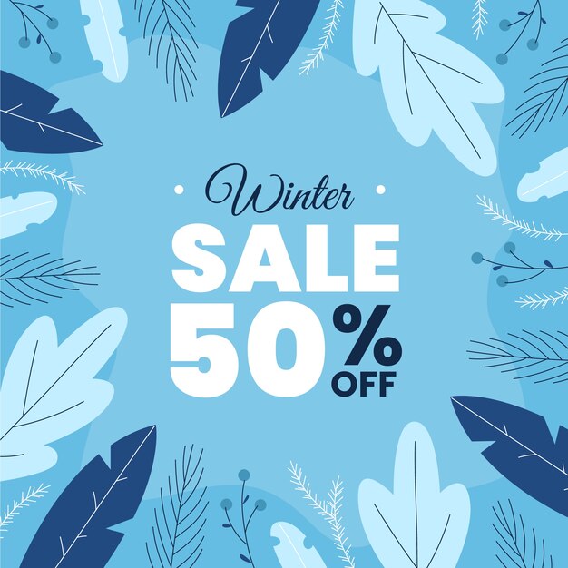 Dibujado a mano ilustración y banner de rebajas de invierno planas