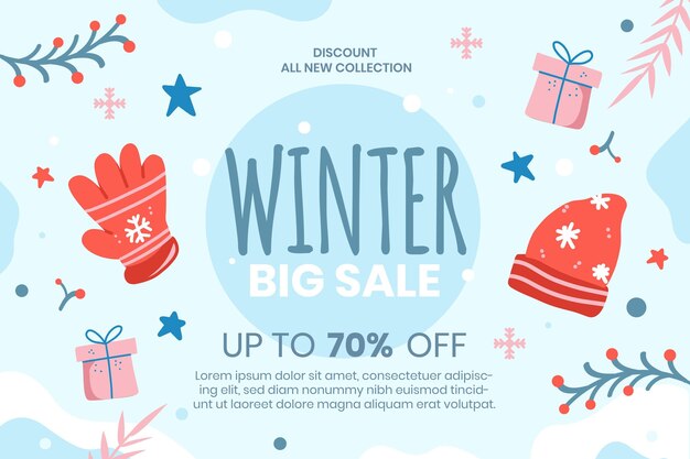 Dibujado a mano ilustración y banner de rebajas de invierno
