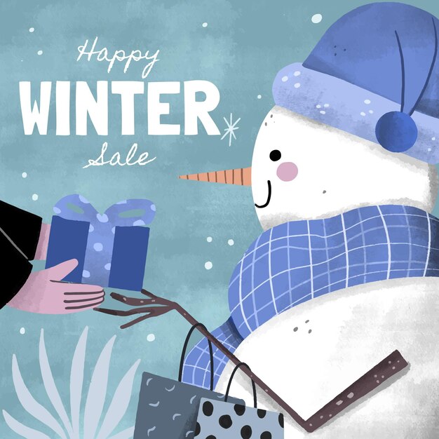 Dibujado a mano ilustración y banner de rebajas de invierno