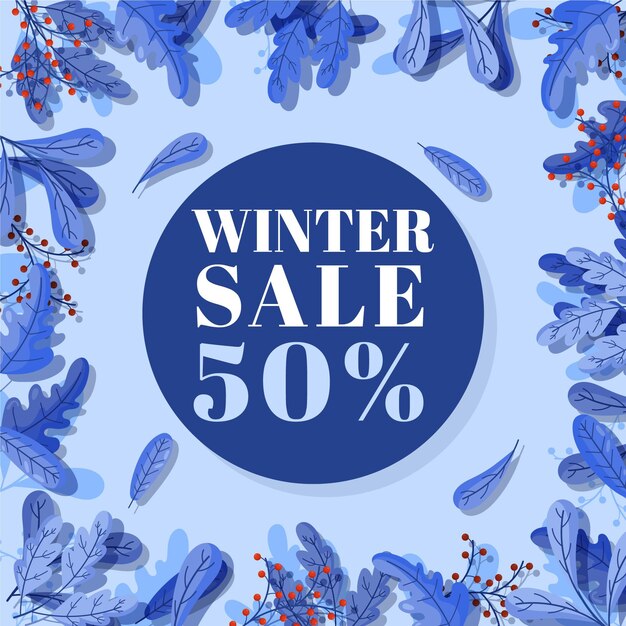 Dibujado a mano ilustración y banner de rebajas de invierno