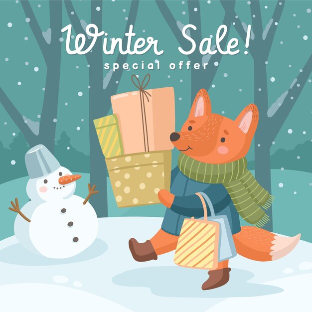 Dibujado a mano ilustración de banner de rebajas de invierno