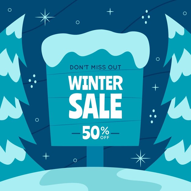 Dibujado a mano ilustración de banner de venta de invierno plano