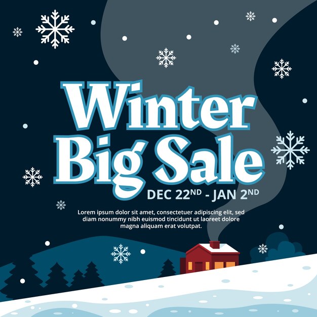 Dibujado a mano ilustración de banner de venta de invierno plano