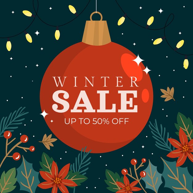 Dibujado a mano ilustración de banner de venta de invierno plano