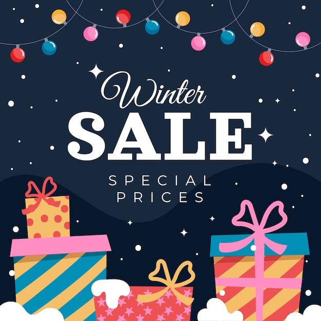 Dibujado a mano ilustración de banner de venta de invierno plano