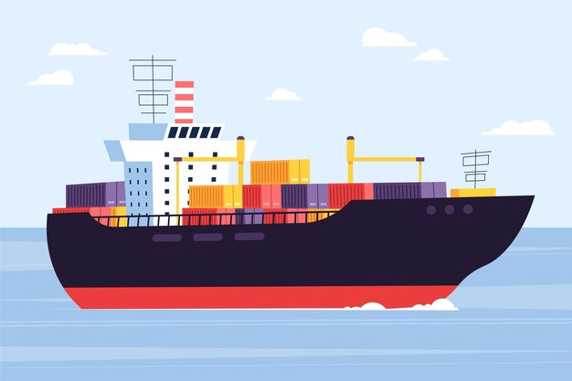 Dibujado a mano ilustración de barco de contenedores