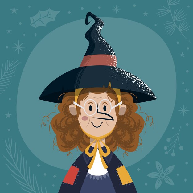 Dibujado a mano ilustración de befana plana