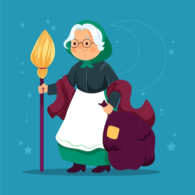 Vector gratuito dibujado a mano ilustración de befana plana