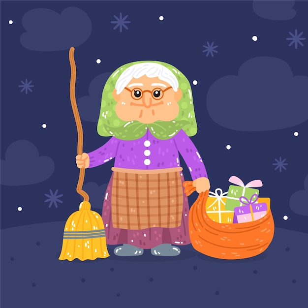 Vector gratuito dibujado a mano ilustración de befana plana