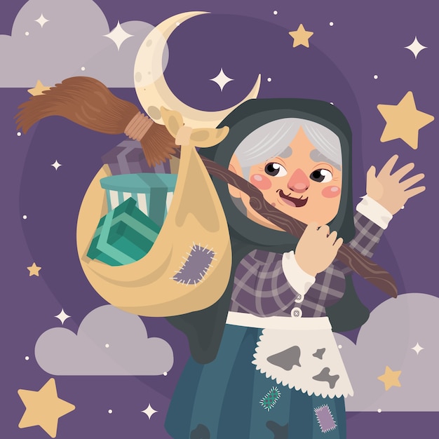 Dibujado a mano ilustración de befana