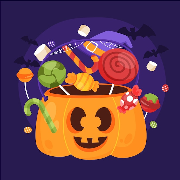 Vector gratuito dibujado a mano ilustración de bolsa de halloween plana