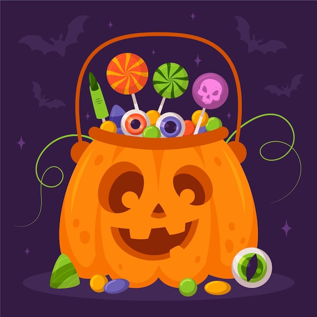 Vector gratuito dibujado a mano ilustración de bolsa de halloween plana