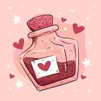 Vector gratuito dibujado a mano ilustración de botella de poción de amor