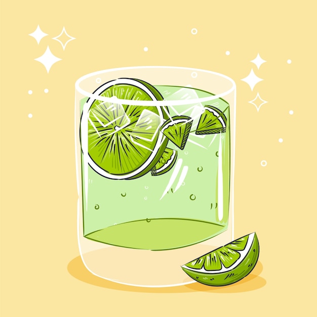 Vector gratuito dibujado a mano ilustración de cachaça fresca