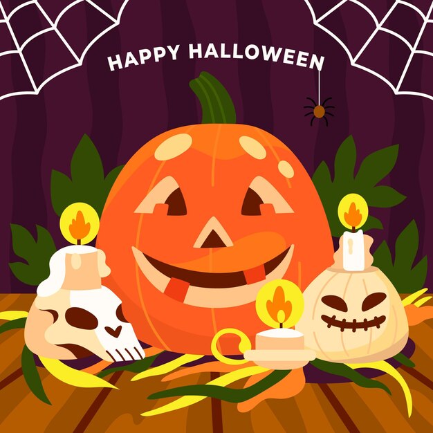 Vector gratuito dibujado a mano ilustración de calabaza de halloween plana