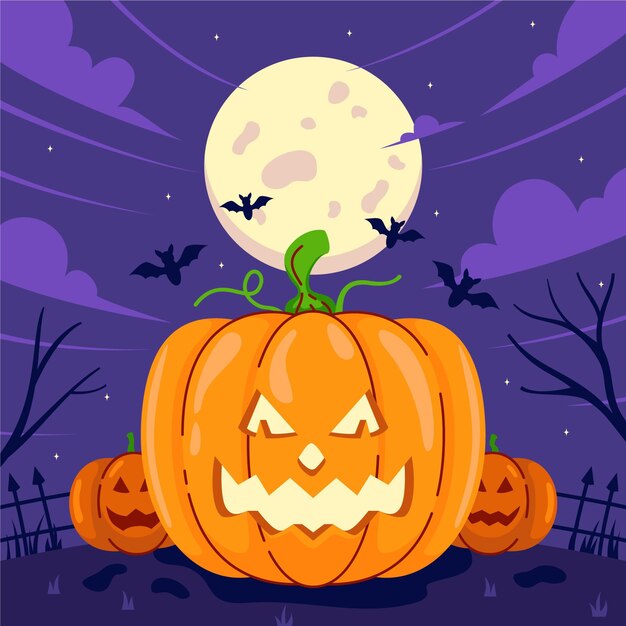Dibujado a mano ilustración de calabaza de halloween plana