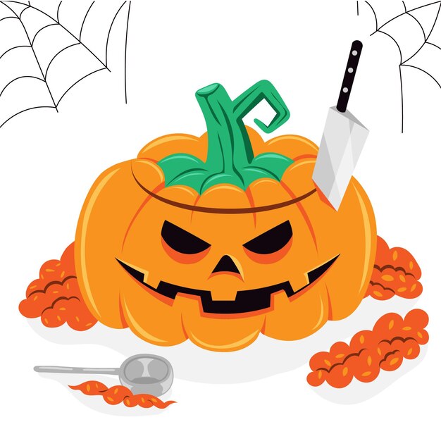 Dibujado a mano ilustración de calabaza de halloween plana