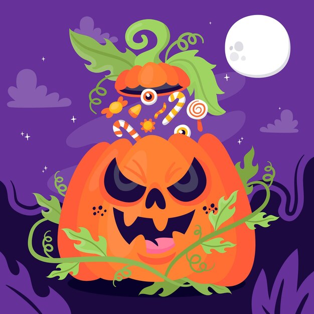 Dibujado a mano ilustración de calabaza de halloween plana