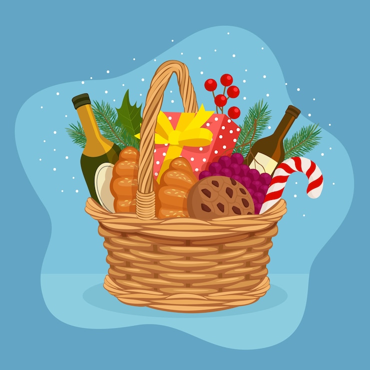 Vector gratuito dibujado a mano ilustración de canasta de navidad plana