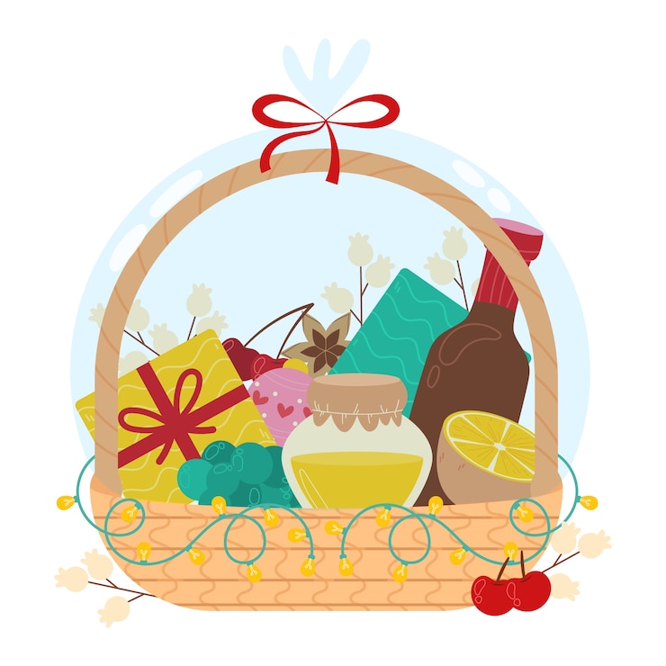 Vector gratuito dibujado a mano ilustración de canasta de navidad plana