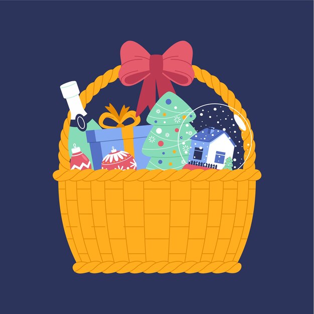 Dibujado a mano ilustración de canasta de navidad plana