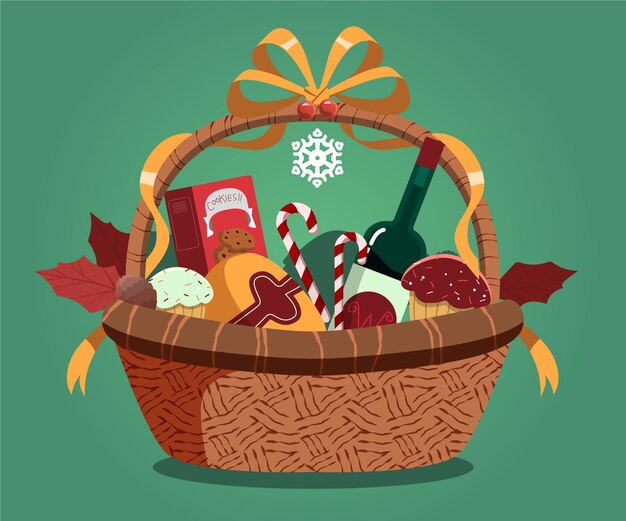 Dibujado a mano ilustración de canasta de navidad plana