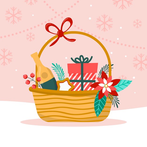 Dibujado a mano ilustración de canasta de navidad plana