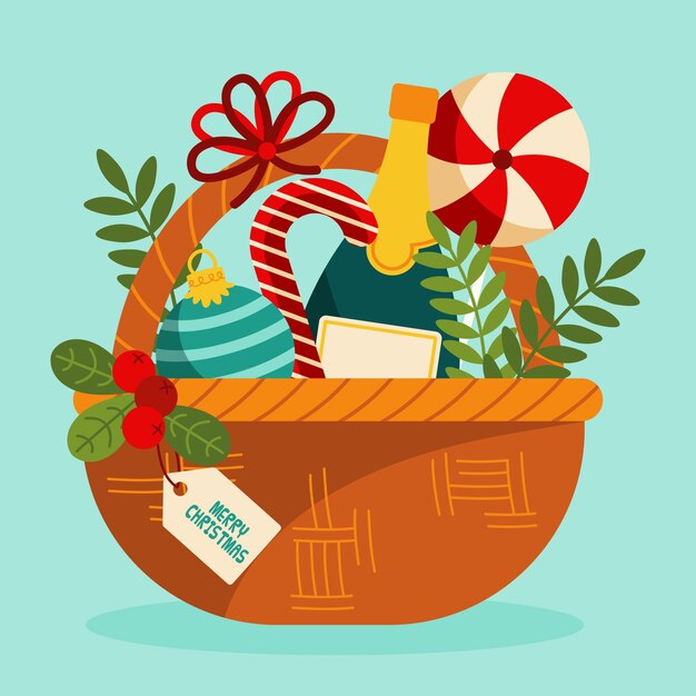 Dibujado a mano ilustración de canasta de navidad plana