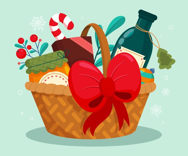 Dibujado a mano ilustración de canasta de navidad plana