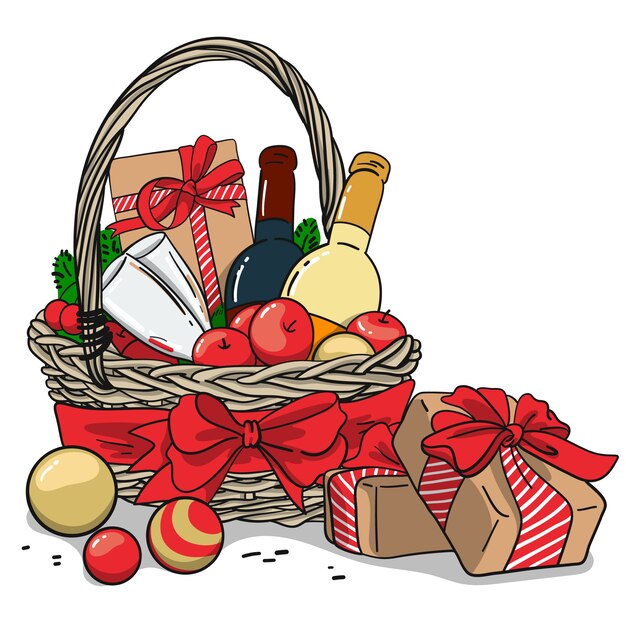 Dibujado a mano ilustración de canasta de navidad
