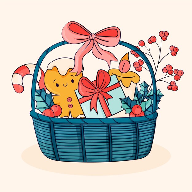 Dibujado a mano ilustración de canasta de navidad