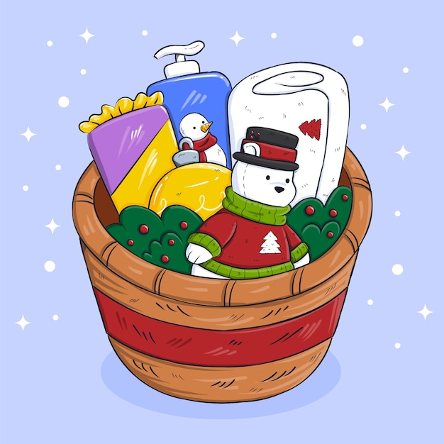 Dibujado a mano ilustración de canasta de navidad