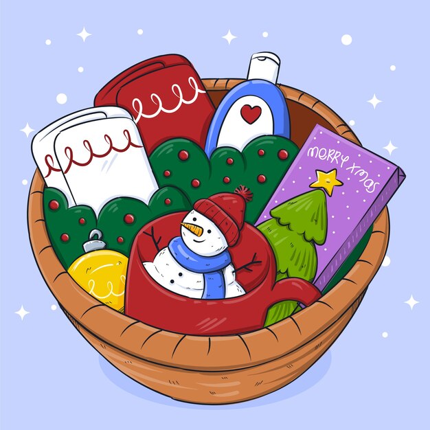 Dibujado a mano ilustración de canasta de navidad