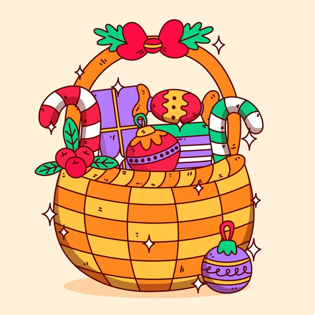 Dibujado a mano ilustración de canasta de navidad
