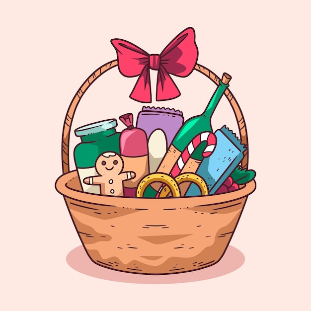 Dibujado a mano ilustración de canasta de navidad