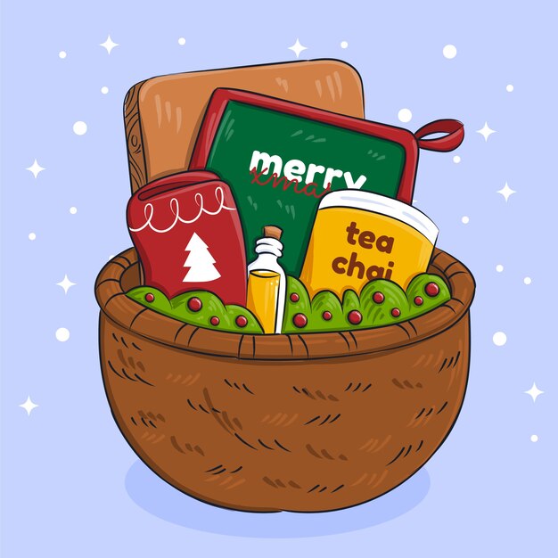 Dibujado a mano ilustración de canasta de navidad