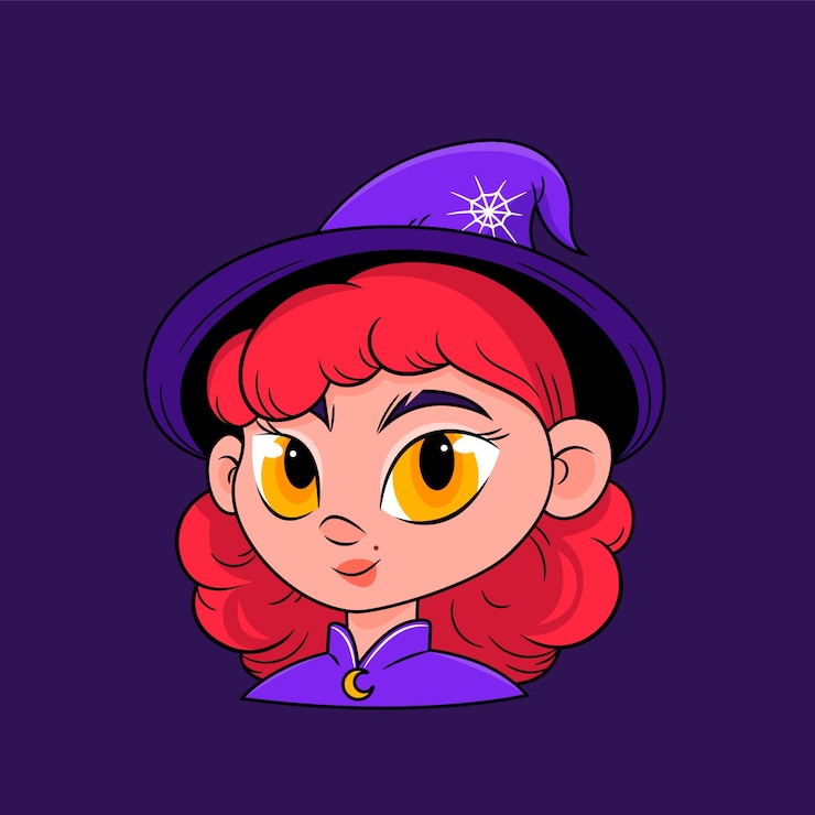 Vector gratuito dibujado a mano ilustración de cara de bruja de dibujos animados