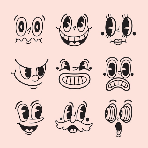 Dibujado a mano ilustración de cara de dibujos animados retro